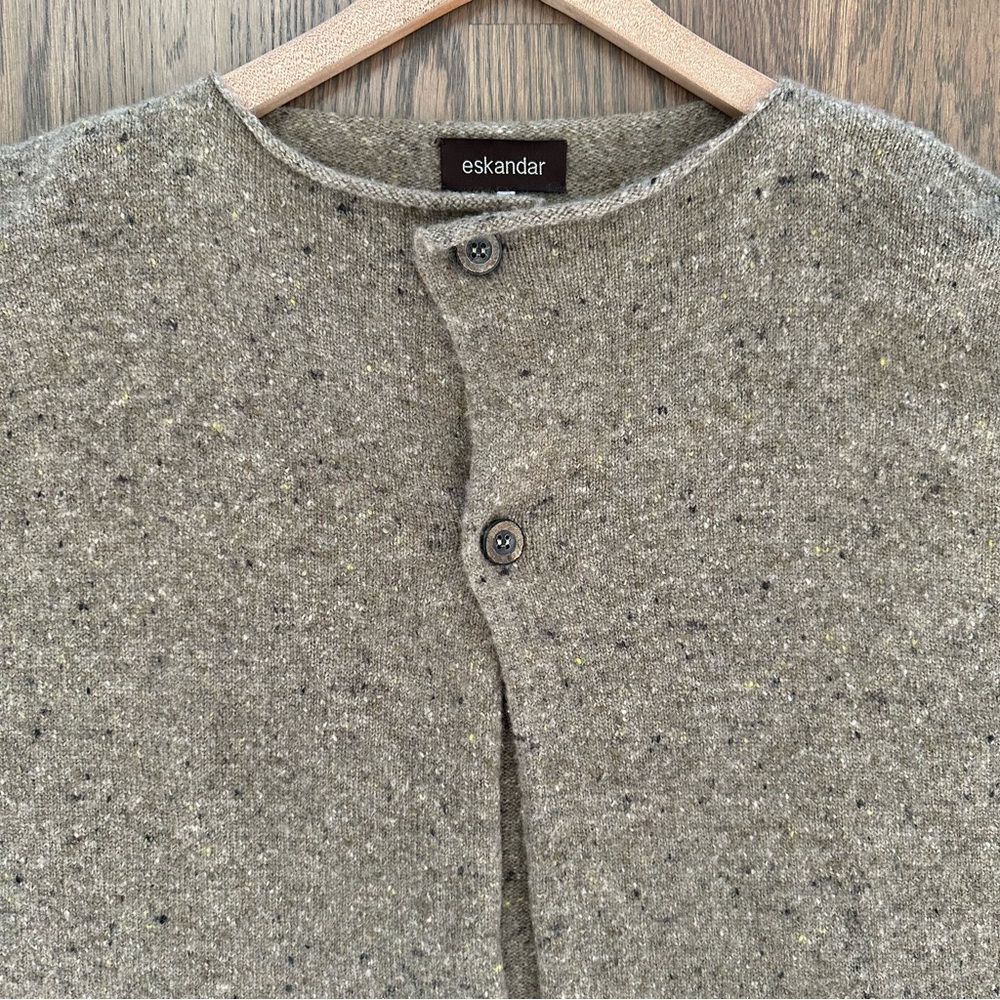 Eskandar Donegal Cashmere Blend Button Front Cardigan Sweater in Brown One Size - Picture 2 of 8